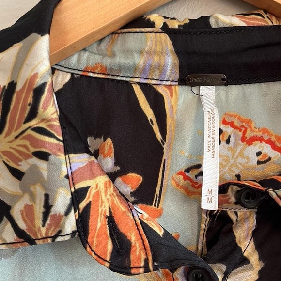 Free People Under The Palms Black Multicolored Shirt Long Sleeve - Picture 3 of 8